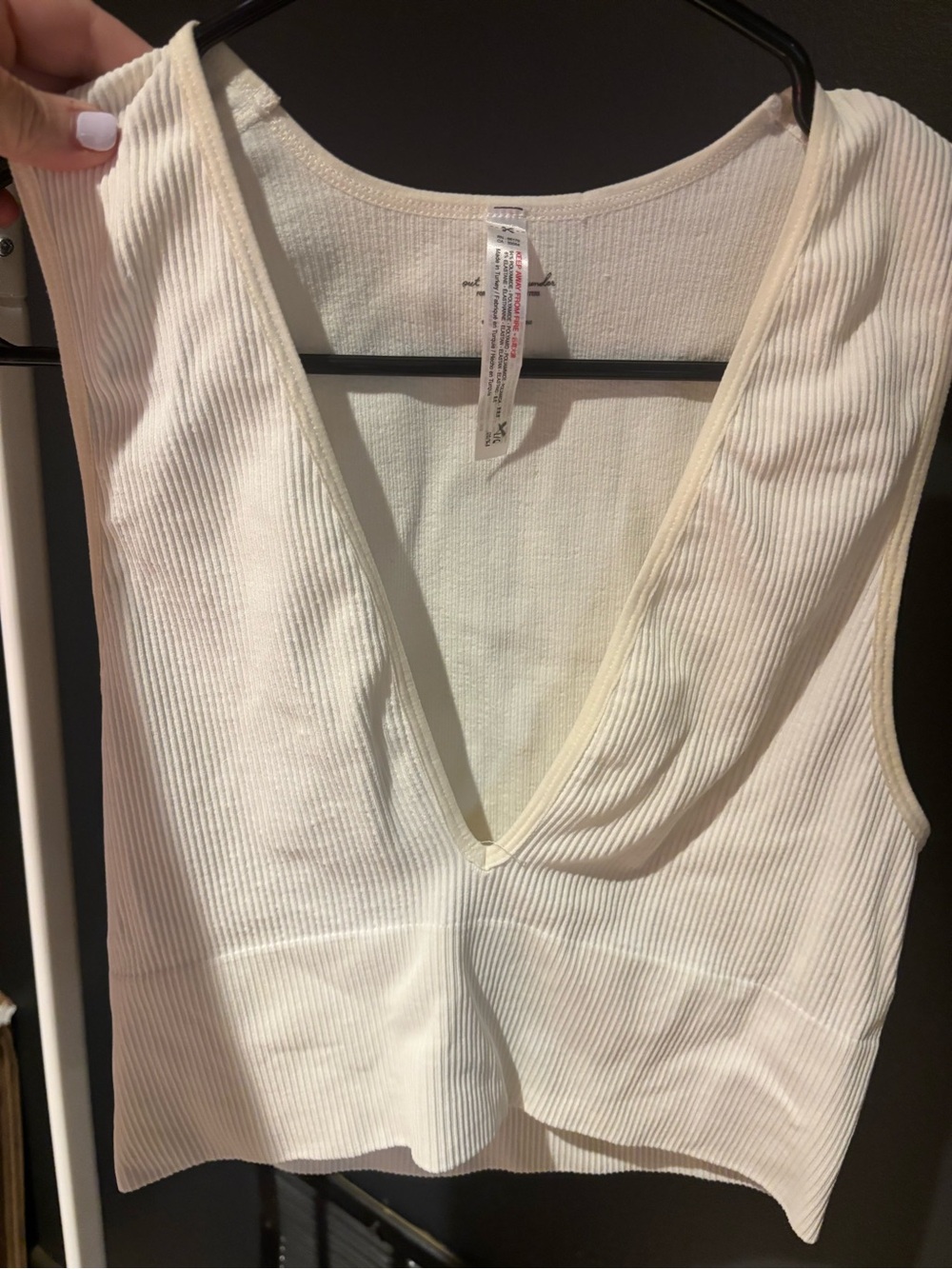 Urban Outfitters Ribbed V-Neck Bandeau Top - Cream